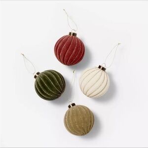 TWO SETS, 4pc Flocked Ornaments Christmas 2024 - Threshold Studio McGee